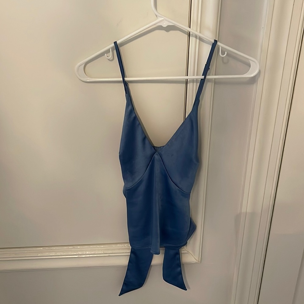 Suboo blue satin tie tank top
